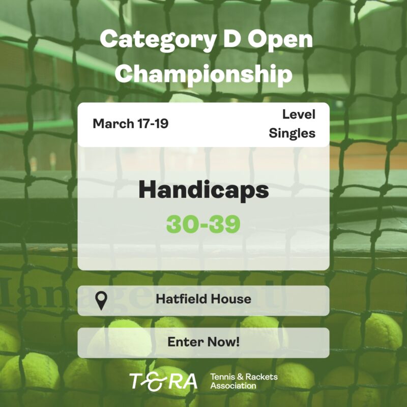 Category D Open Championship (Level Singles for Handicaps 30-39) 2023